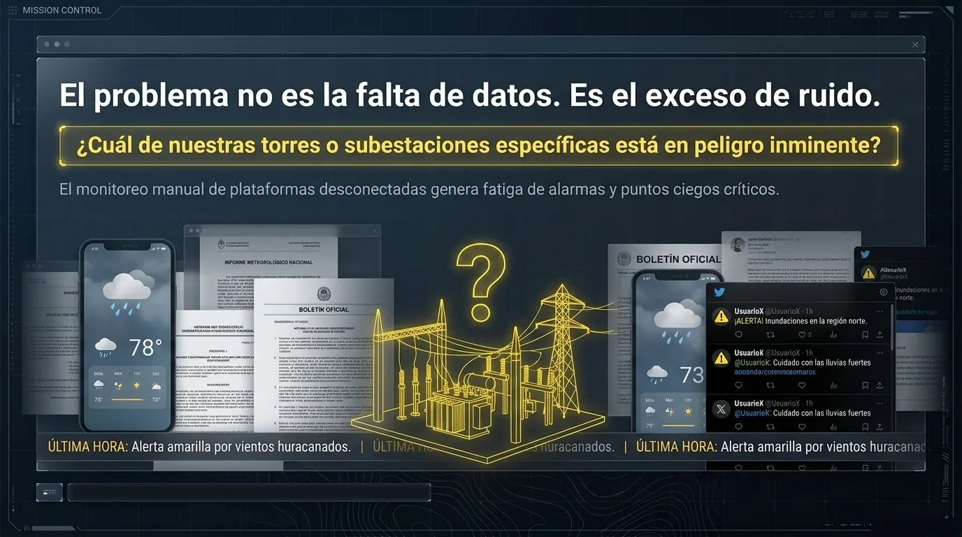 Exceso de boletines meteorológicos y alertas sin priorizar frente a un único punto crítico.